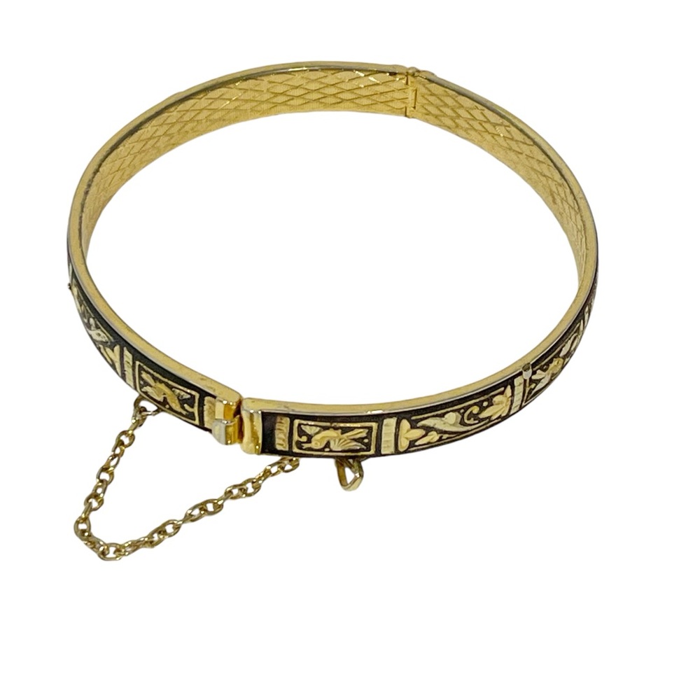 Damascene Gold Cuff‎ Bracelet Geometric Design by Midas of Toledo Spain